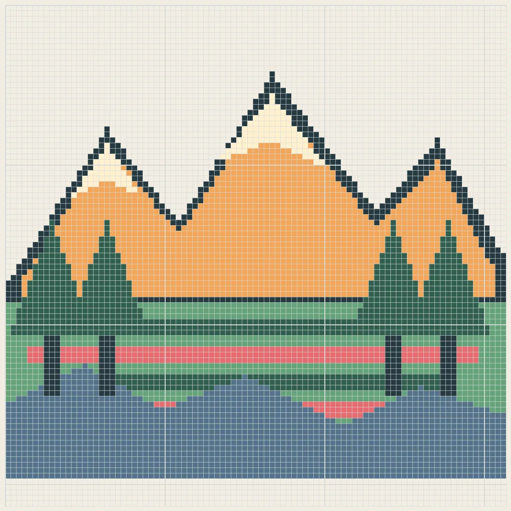 Alpine lake panorama perler bead pattern