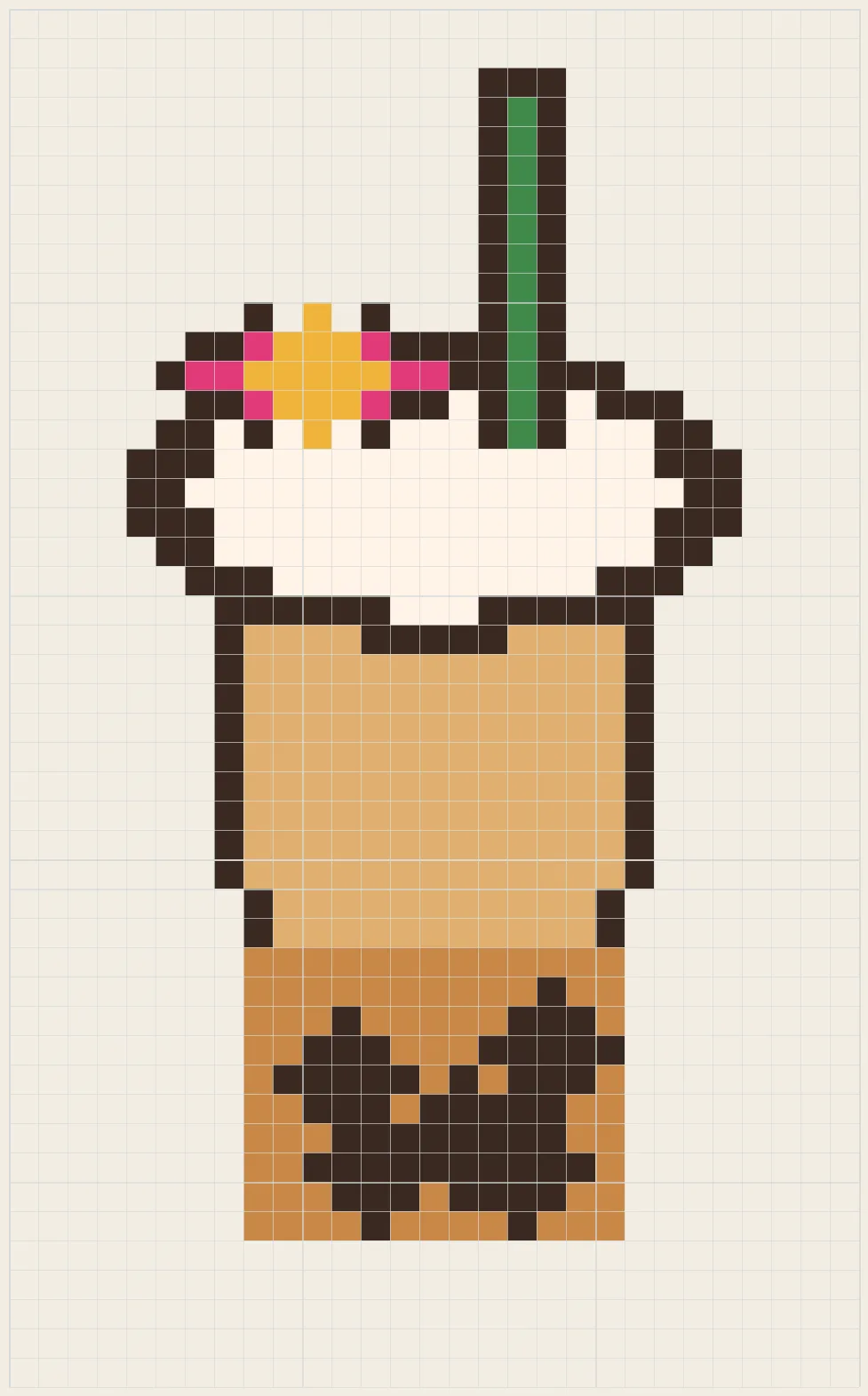 Boba cup bow perler bead pattern