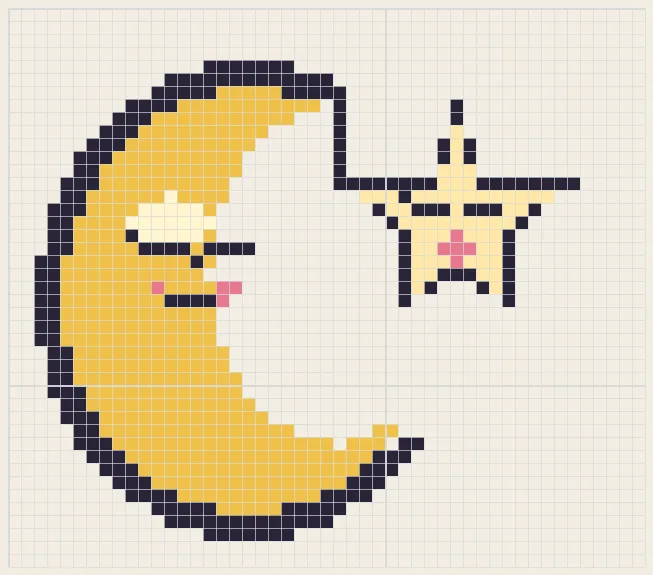 三日月と眠る星のアイロンビーズ図案