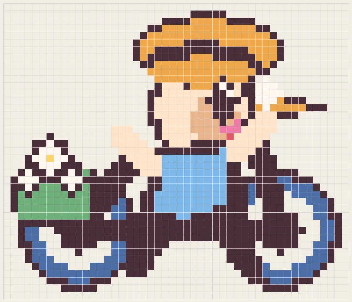 デイジー自転車の女の子のアイロンビーズ図案