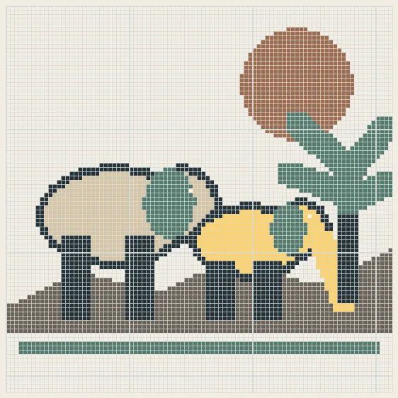 Elephant sunset march perler bead pattern