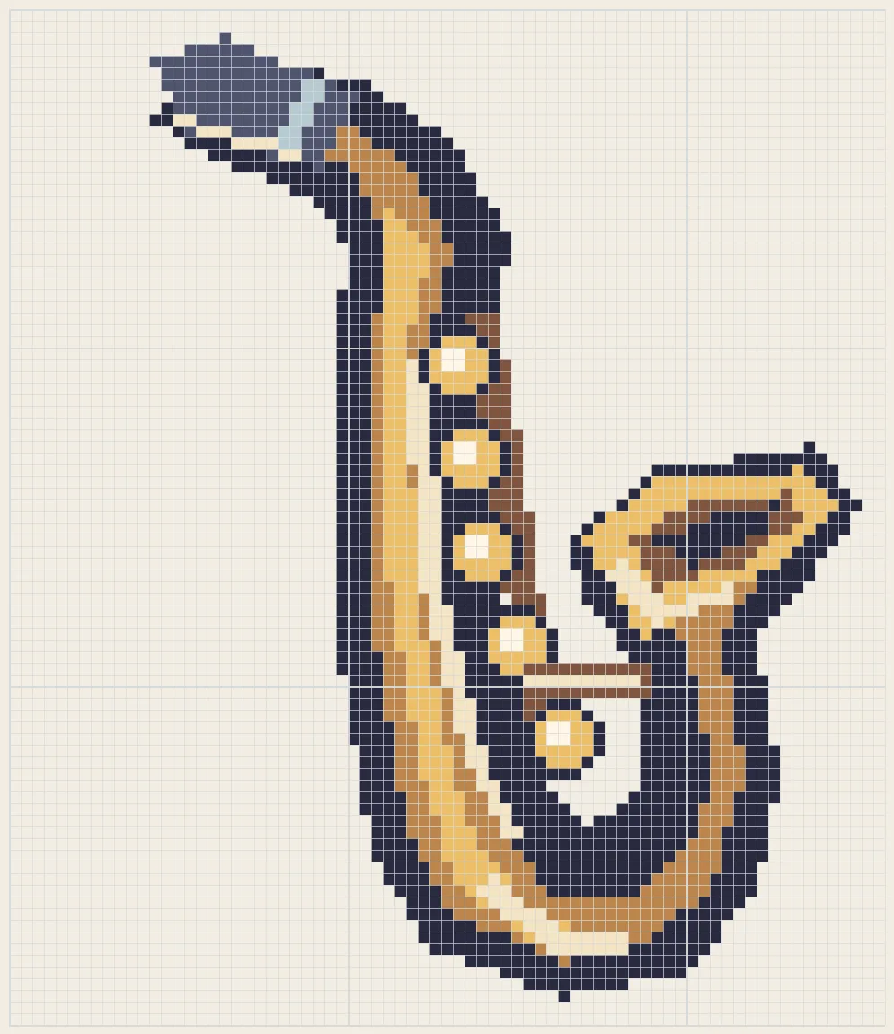 Golden curved saxophone perler bead pattern