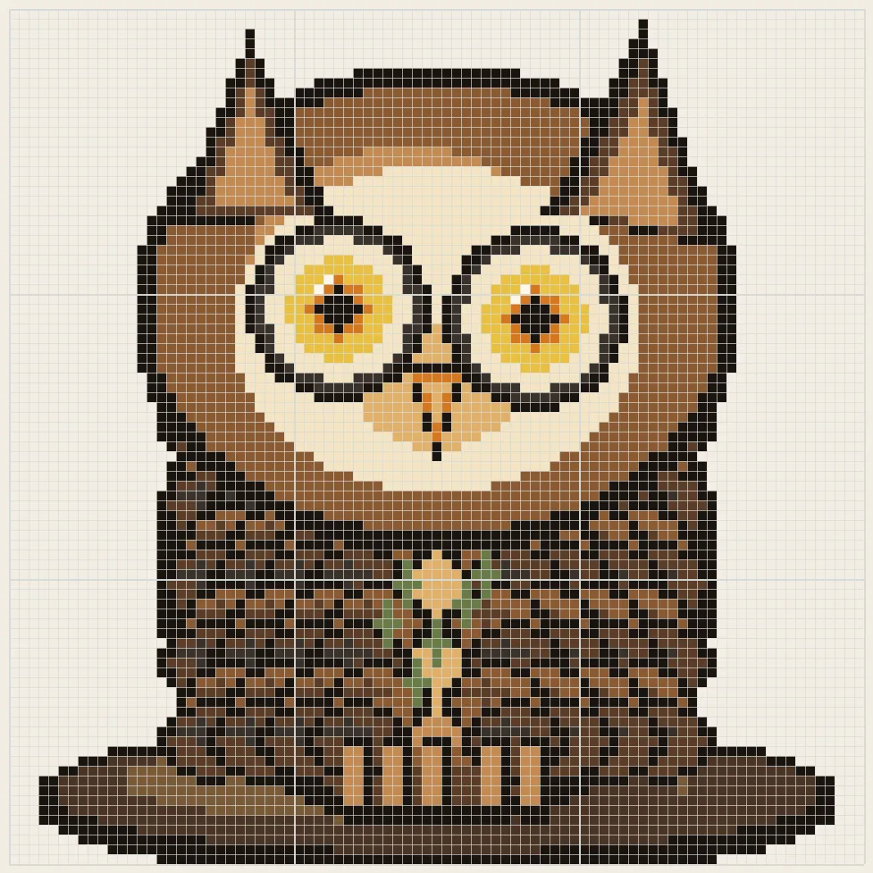 ミミズクのアイロンビーズ図案